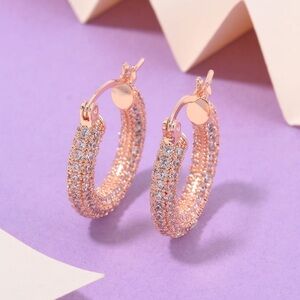 Simulated Diamond 3.00 ctw Hoop Earrings in Rosetone